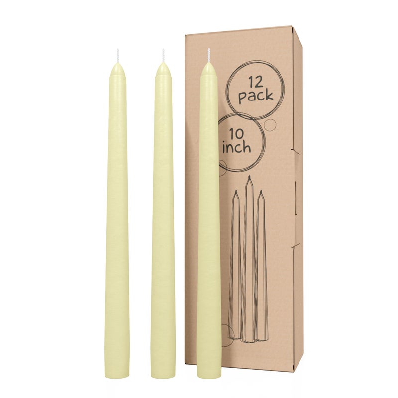 CANDWAX Ivory Taper Candles 10 inch Dripless - Set of 12 Tapered Candles Ideal as Dinner Candles - Smokeless and Unscented Taper Candles Long Burning - Hand Poured Tall Candlesticks - Image 1